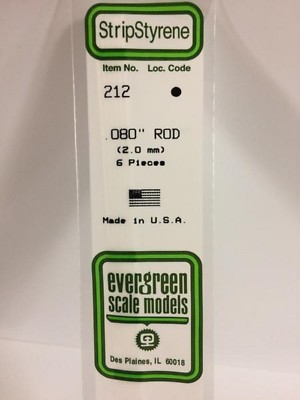 .080'' (2.0MM) White Polystyrene Rod EVG212 by Evergreen Scale Models