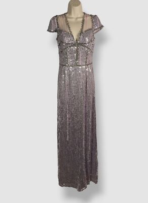 $3530 Jenny Packham Women's Purple Priya Beaded Georgette Gown Dress Size 4