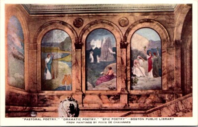 Postcard Pastoral Dramatic & Epic Poetry Boston Library Massachusetts MA    R126