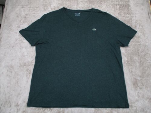 Lacoste Shirt 7 2XL XXL Green Pima Cotton Logo V Neck Short Sleeve Mens Cooling - Picture 1 of 7