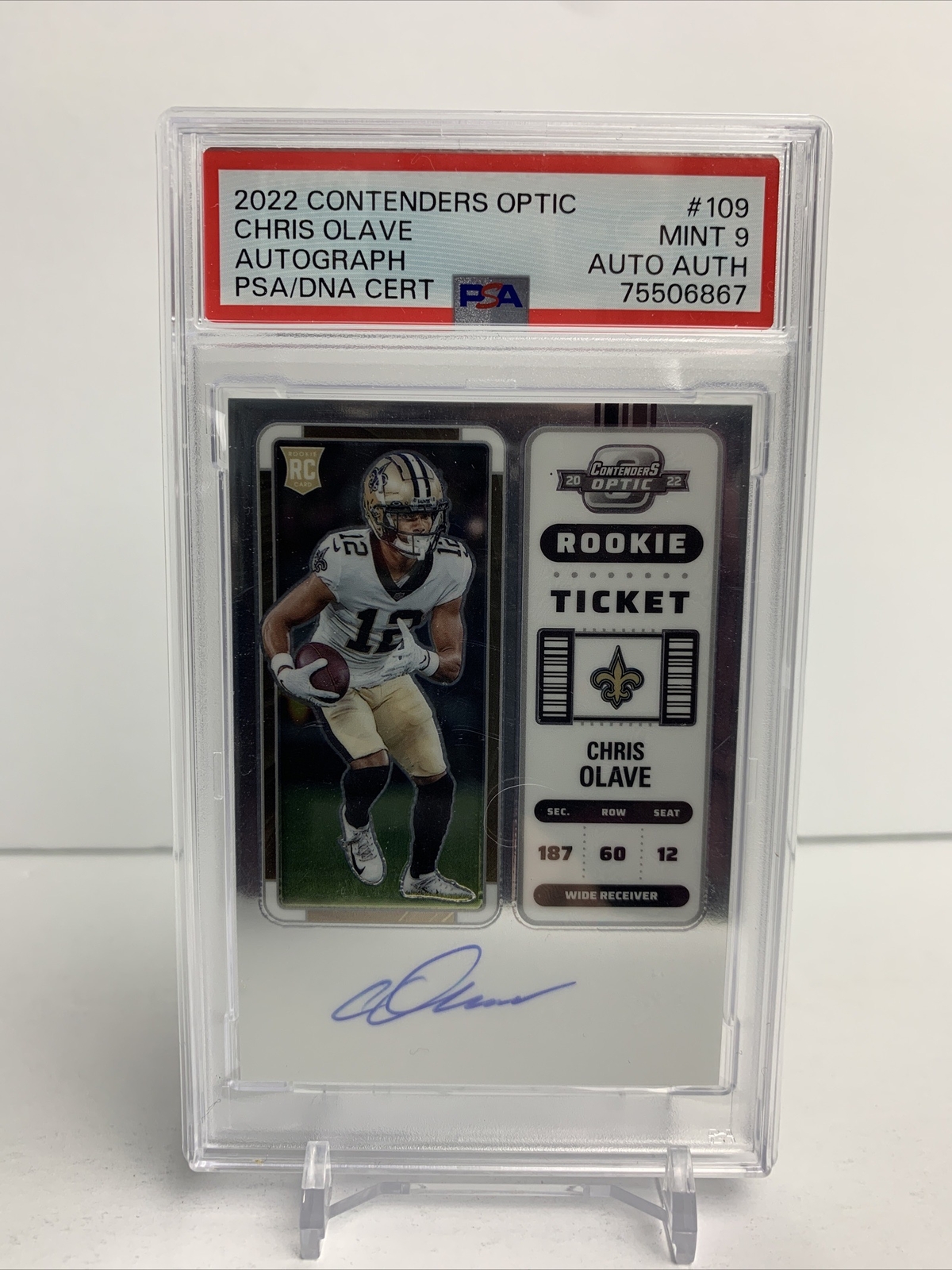 2022 Contenders Optic Rookie Ticket AUTO #109 Chris Olave RC PSA 9