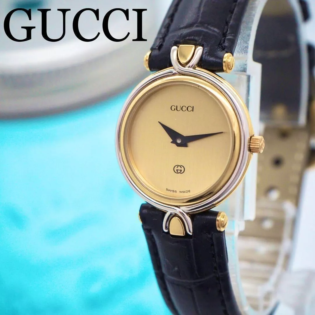 Montre femme GUCCI 4500L à quartz cadran doré bracelet analogique cuir du Japon