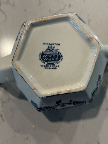 Early Wood’s & Sons Blue Willow Tea Pot England Hexagon 1917-1929 - Picture 4 of 16
