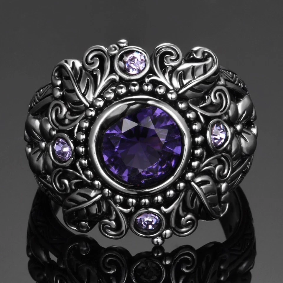 BAGUE ARGENT STERLING 925 VINTAGE AMÉTHYSTE FEMME - Photo 2/4