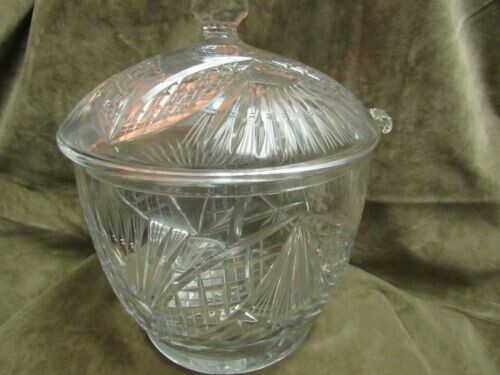 Vintage Cut Glass Covered Punch bowl/Crushed Fruit Bowl w/Clear Ladle