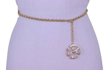 Women Gold Metal Chain Spring Summer Belt Hip High Waist Flower Charm Fit XS S M - image 1 of 4