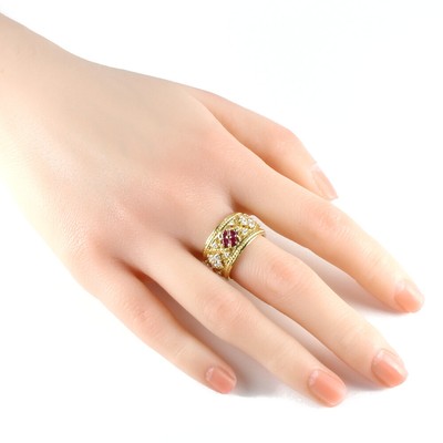 Ring US 7 1/4 EU55 K18 Gold Ruby diamond YANES Wide used | eBay