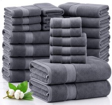 100 Cotton Bath Towels Set - 24 PCs - Durable, Quick Dry, Super Soft  Highl...