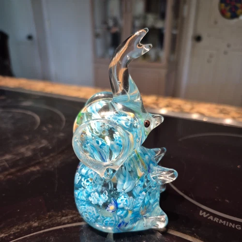Murano Style Vtg Blue Millefiori Elephant Blown Art Glass Figurine Paperweight