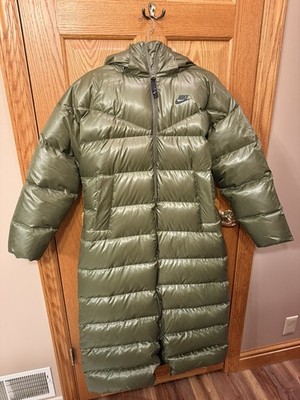 New Small Nike Olive Green Therma Fit Down Puffer Parka Long Coat DH4081-222