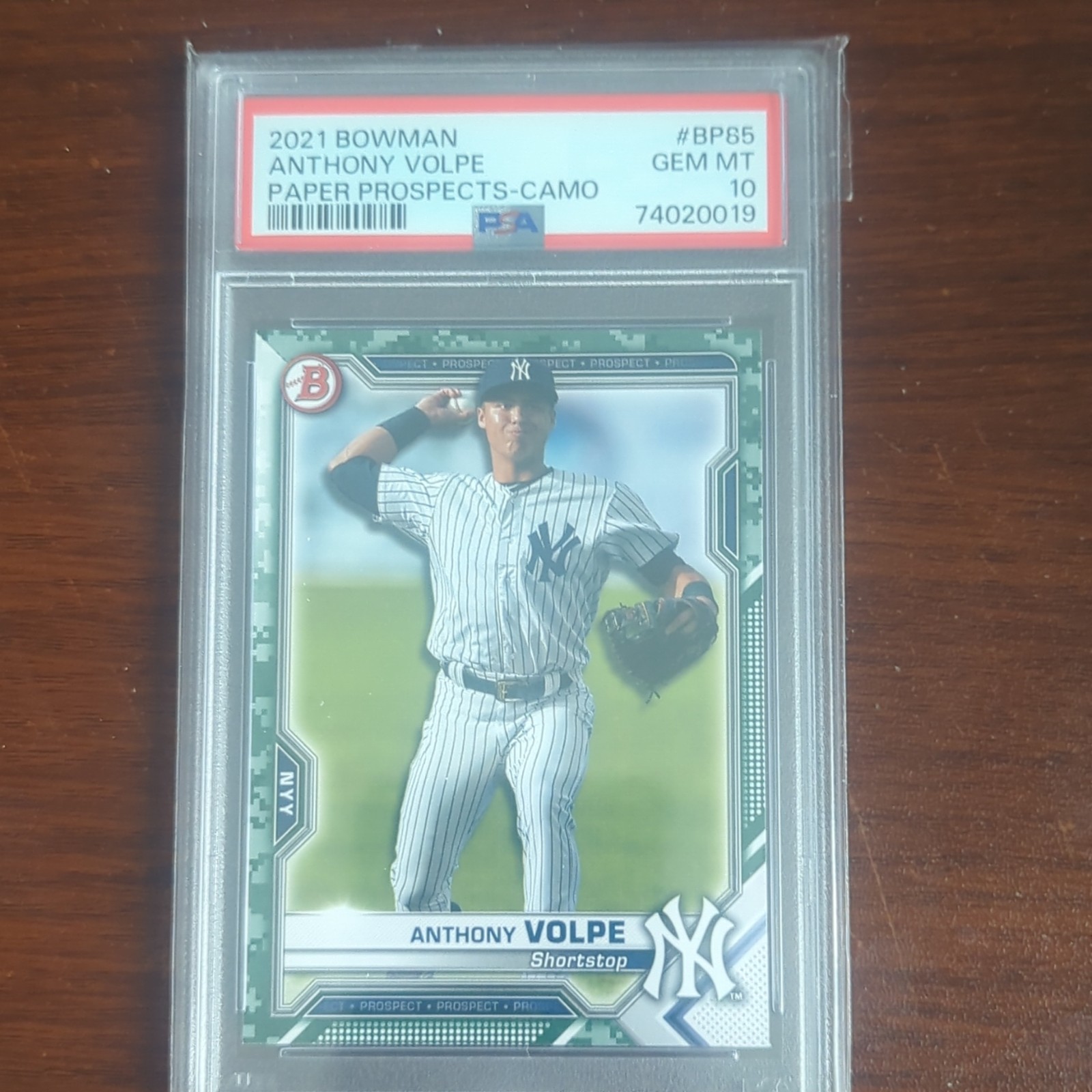 Bowman 2021 Prospects Anthony Volpe RC #BP-85 Camo Border PSA 10 Yankees