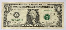 ERROR NOTE, $1 Bill, Lower Serial Number Is Darker, J52410950A