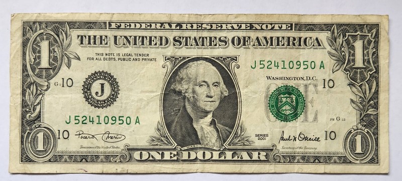 ERROR NOTE, $1 Bill, Lower Serial Number Is Darker, J52410950A