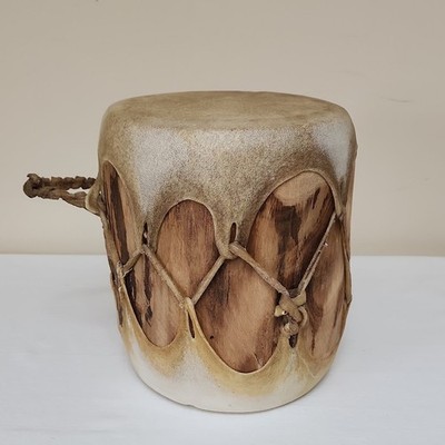 Vintage Handmade Rawhide Wood Hand Drum Tribal Folk Percussion Instrument 