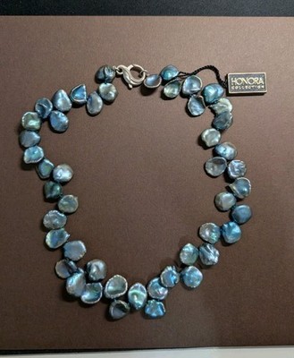 Honora Pfau schwarz Barock Süßwasser Perlenkette 925 Sterling Silber