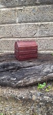 Unusual Vintage Miniature Treasure Chest Leather Covered Wood Trinket Box