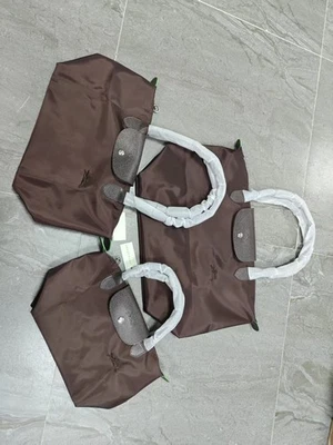 LONCHAM Mocha Long Handle Tote Bag Medium in Mocha Color with Horse Embroidery