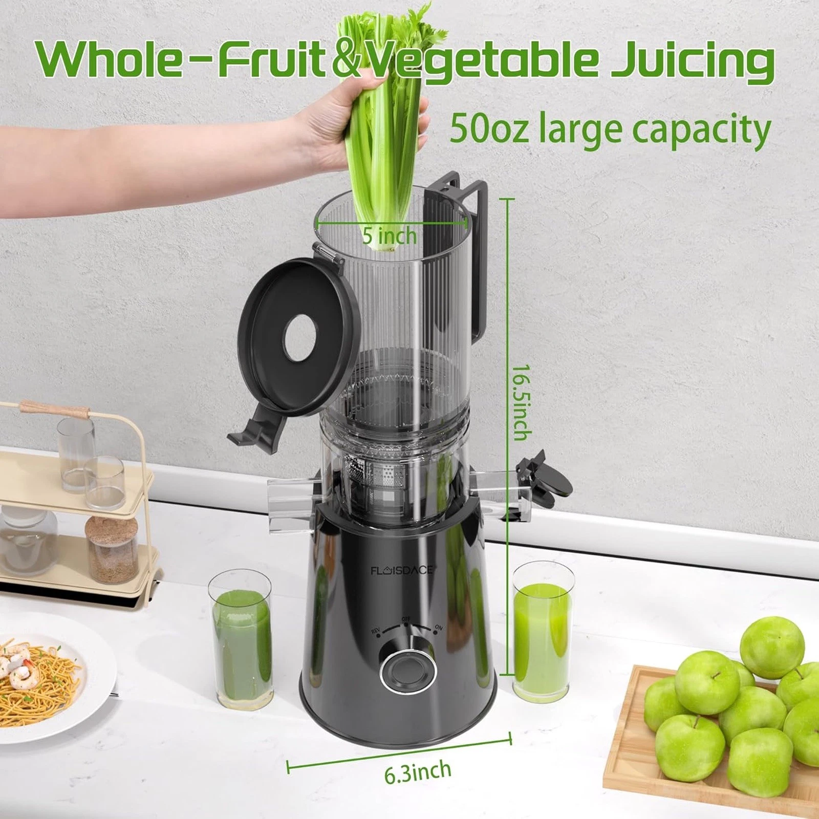 Cold Press Slow Masticating Juicer, 5" Feeding Chute Fit Whole Fruits&Vegetable