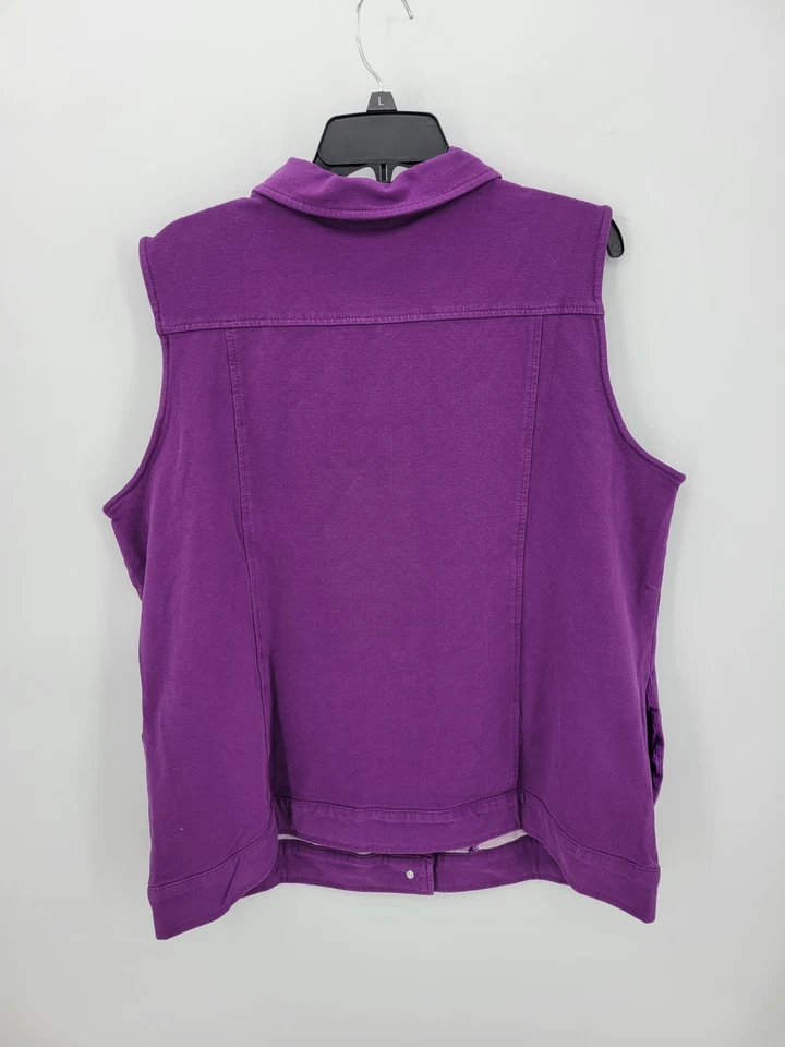 Quacker Factory Vest Womens XL Purple Bling Button Up Pockets Artsy Boho - Image 2 of 4