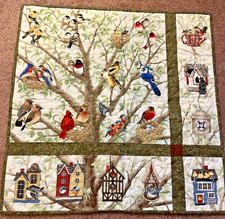 Hand Made Art Quilt / Wall Hanging  "Birds and Birdhouses "  24" x 24"