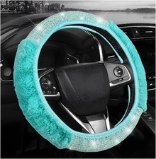 Blue 15 Inch Diamond Fluffy Steering Wheel Cover with Sparkling Rh Color: Blue