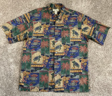 TORI RICHARD Hawaiian Cotton Lawn Shirt Mens XL Short Slv Button Up Turtles Fish