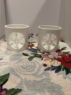 2 Beautiful White Snowflake Cutout Ceramic Candle Holders For The Winter Season