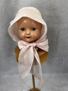 antique baby hat light pink organdy wide ties original 1920-40