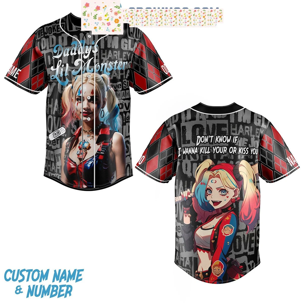 Joker Harley Quinn Personalized Baseball Jersey for Women
