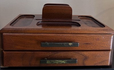 VTG Decatur Walnut Dresser Valet Tray 2 Drawers