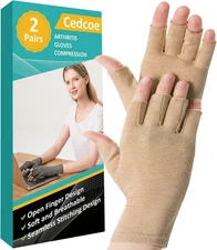 2 Pairs Arthritis Gloves Fingerless Compression Gloves for Relieve Rheumatoid...