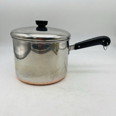 VTG Revere Ware 5 Qt Sauce Pan Pot & Lid Pre-1968 Copper Bottom Double Ring 1801