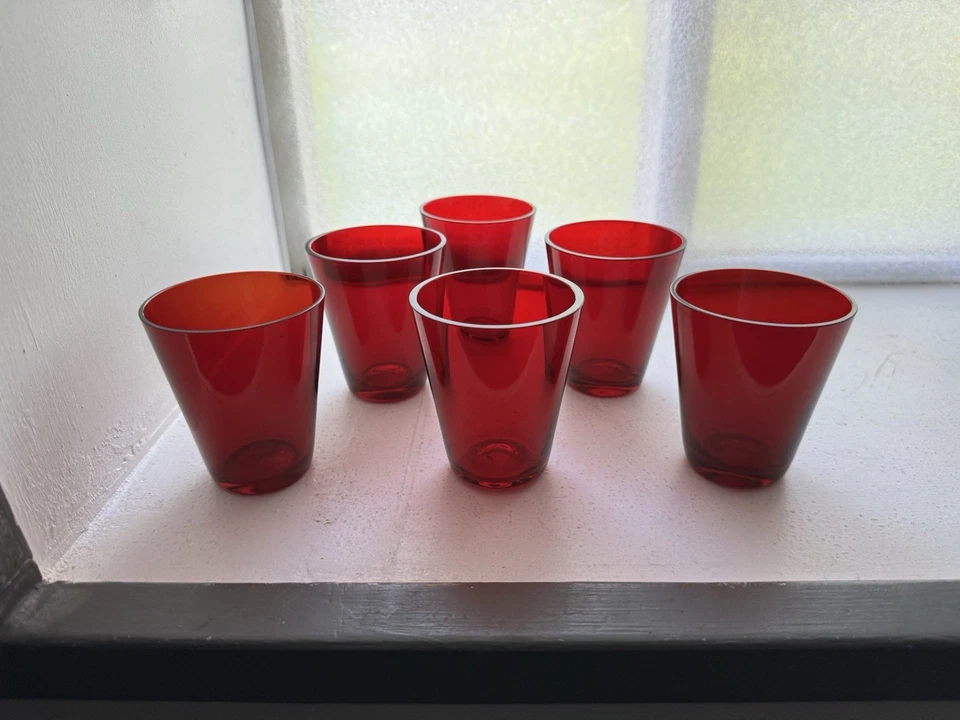 Set of 6 Kaj FRANCK KIMARA KARTIO Red Tumblers Glasses Nuutajarvi Notsjo Iitalla - Image 3 of 4