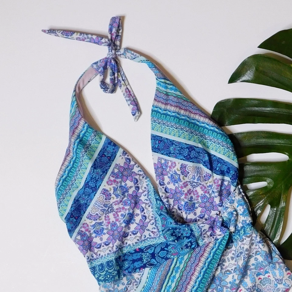 Купальник цельный с бретелью через шею NANETTE LEPORE маковый цветочный погружной пляжный размер 10 - Изображение 4 из 4