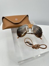 Swiss Army 4000 Brown Leather Silver Frame Mountaineering Sunglasses w/ Case K