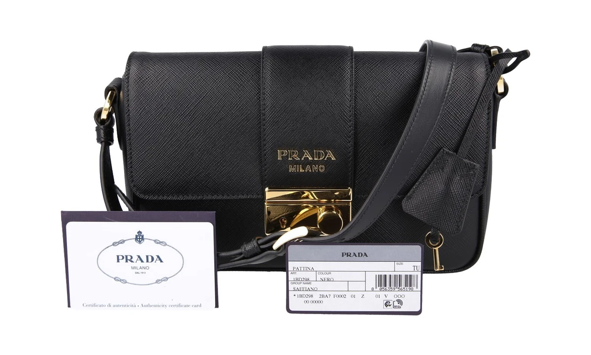 Prada Ladies Black Pattina Saffiano Leather Shoulder Bag 1BD298 2BA7 F0002  8057764945247 - Handbags - Jomashop