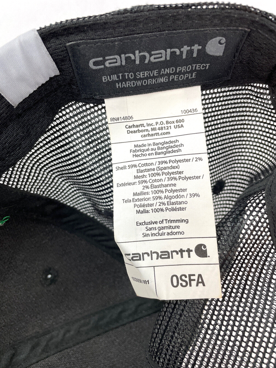 Carhartt Hat Rugged Professional Series Black Canvas Mesh Men's