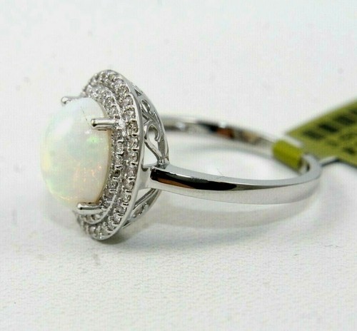 Natural Oval Fire Opal & Diamond Halo Solitaire Ring 14k White Gold 2.24Ct - Picture 6 of 7