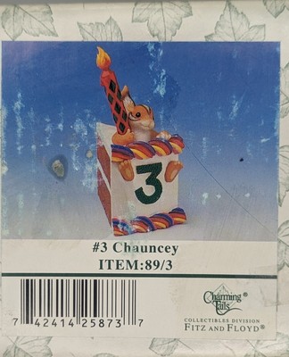 Charming Tails Fitz & Floyd Chauncey 89/3 Three Birthday Cake Squirrell Figurine