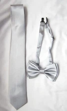Unisex Solid Silver Gray Neck tie & Adjustable Strap Bow Tie Combo Set!New!vers2