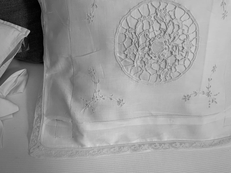 Linge Ancien Taie De Coussin En Fil De Lin Dentelle A L’aiguille Point Irlandais - Photo 3/4