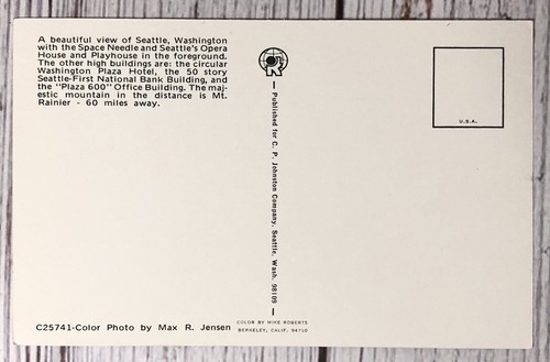 Seattle Washington Skyline Space Needle WA Plaza Hotel 1st Nat'l Bank Postcard - Picture 4 of 4
