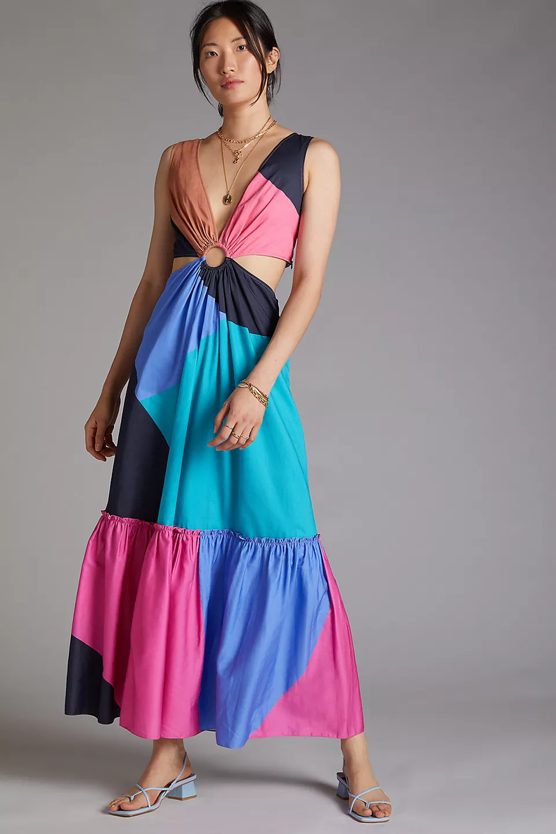 petite cut out maxi dress NWT Anthropologie Flounced Cut-Out size 12 Elasticized waist with cutout Size:15-15.5-32-33 size-3x-22 Boohoo self-portrait - White Organza