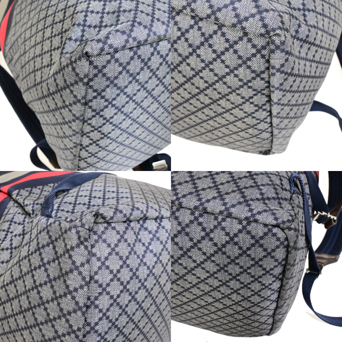 GUCCI Logo Diamante Backpack Bag Nylon Leather Navy Blue SHW Italy 28RK342 GUCCI Logo Diamante Backpack Bag Nylon Leather Navy Blue SHW  main image 2