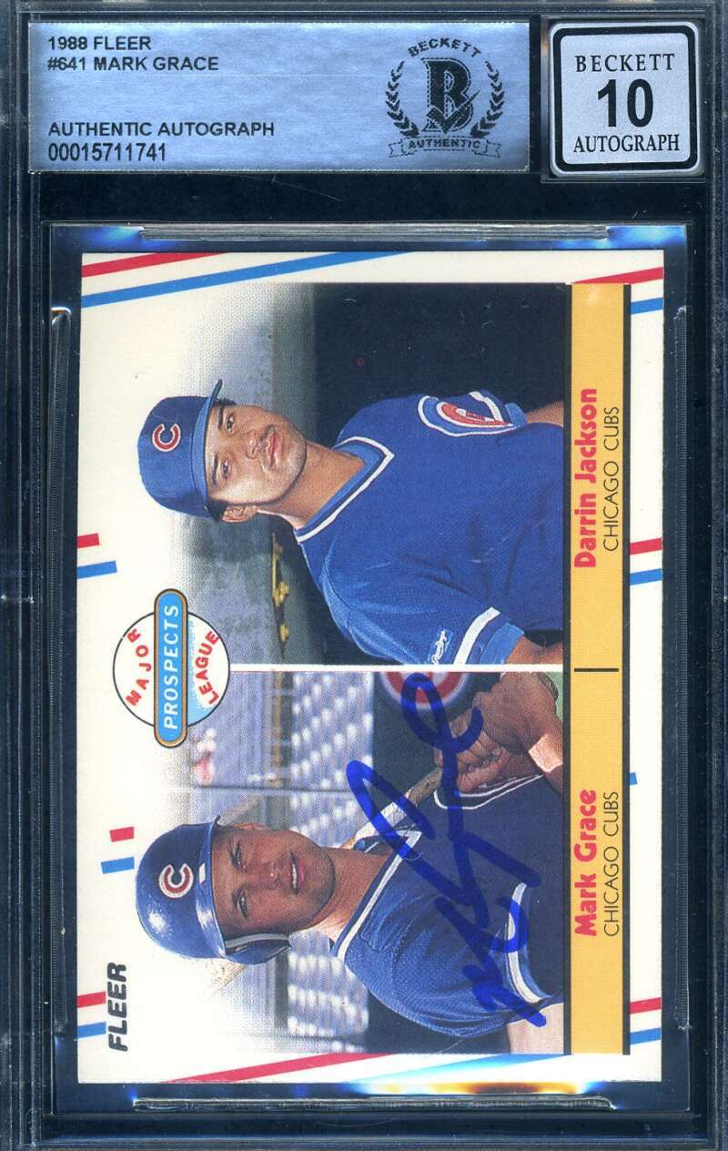Mark Grace Gem Mint 10 Beckett BAS Signed 1988 Fleer Rookie Autographed