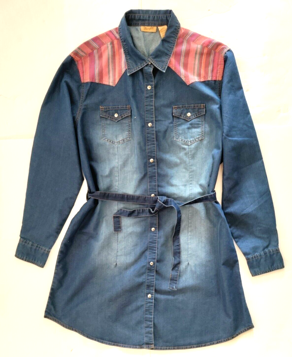 Wrangler Cowgirl Boho Women's XXL Jean Snap Front Shirt Dress