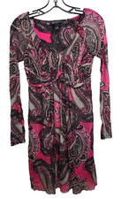 INC International Concepts Womens Babydoll Dress Small Pink Paisley Long sleeve
