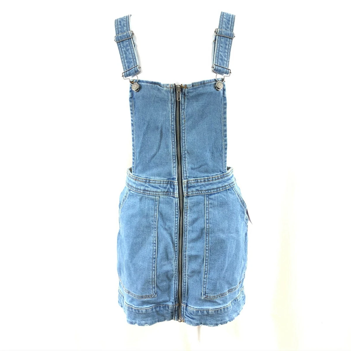 Wild Fable Overall Mini Dress Denim Pockets Full Zip Distressed Edge Blue Size S eBay