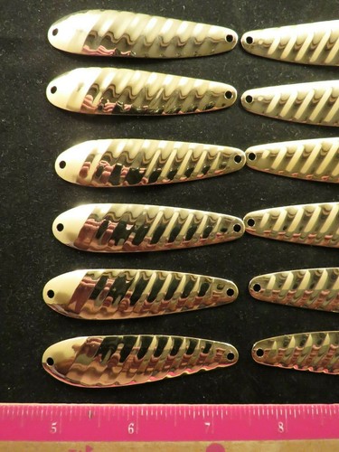 12 Walleye Trolling Spoons Gold Plated Ribbed Pattern Gauge .025 2-5/8" Fishing - Picture 2 of 7