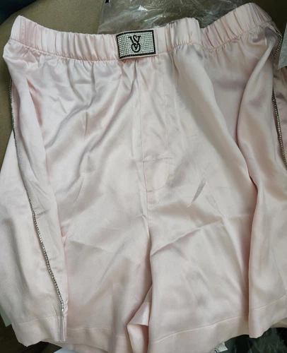 NWT Victoria's Secret Shine Patch Satin Boxer Shorts Rhinestone Purest Pink M